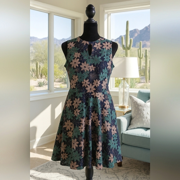 Boho Embroidered Floral Lace Fit Flare Work Play Cotton Vacation Dress - Picture 1 of 8
